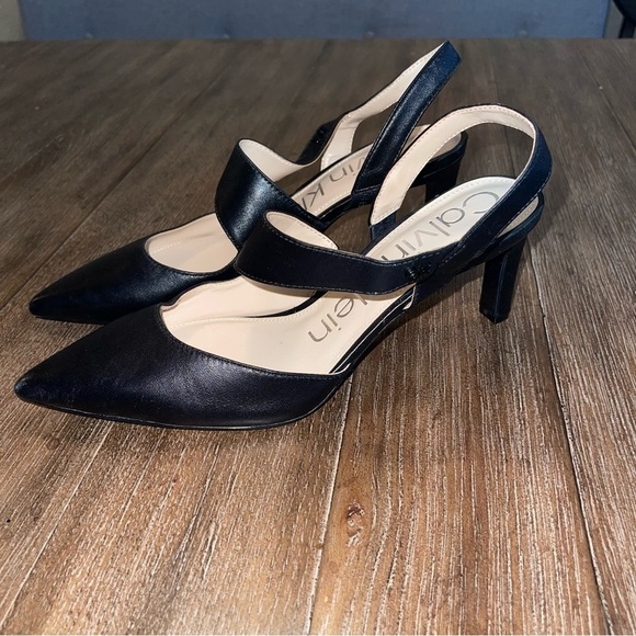 Calvin Klein Larin Strappy Pointed Toe Heel Women’s Sz 9.5 Leather Black - Picture 2 of 8